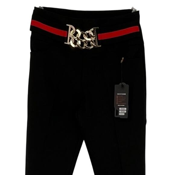 New Fashion Women's Low Rise Chain Detail Pants in Black/Gold Size XL - Picture 2 of 7